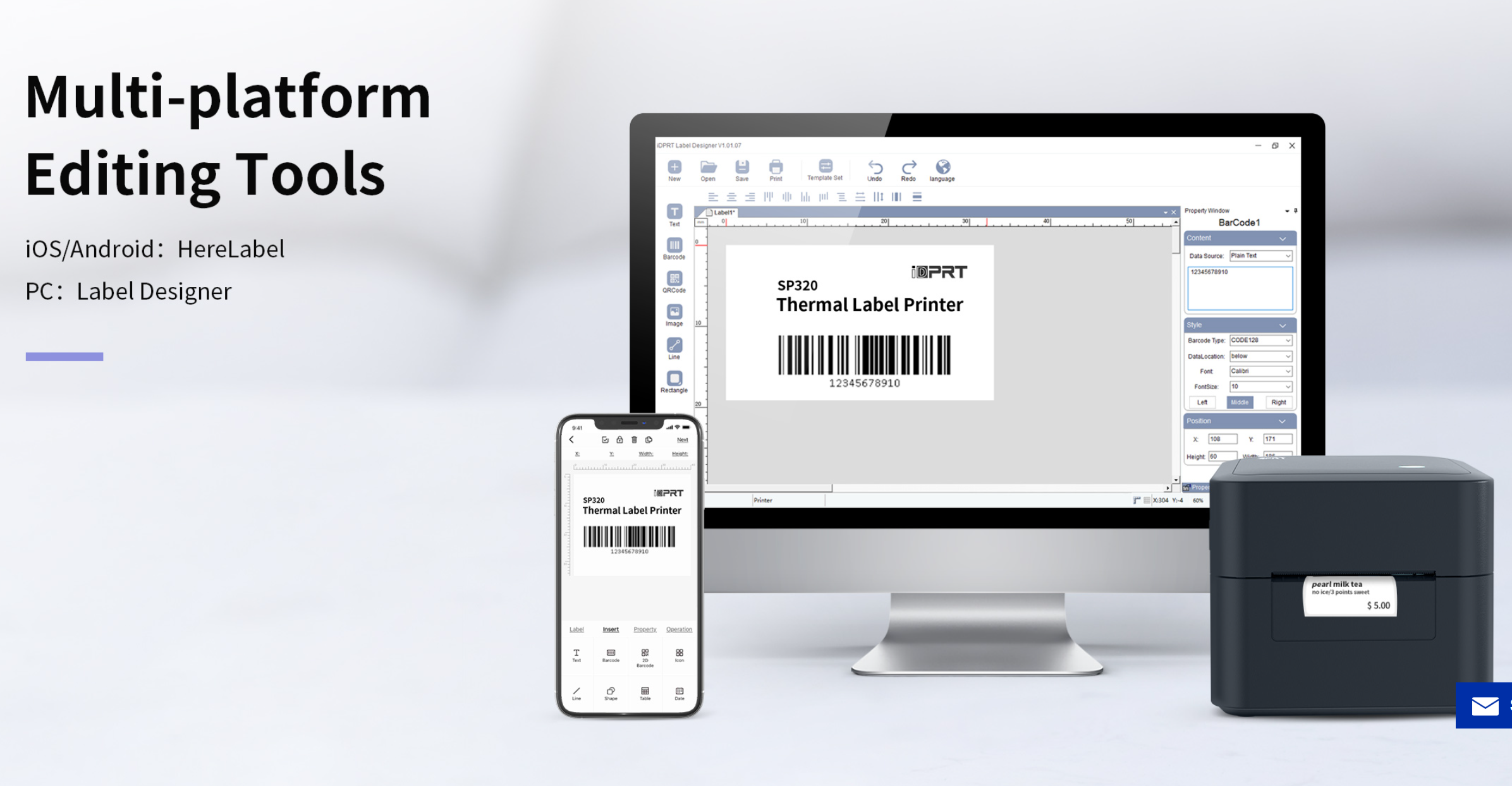 Open the iDPRT label designer application online or download the app on your phone, then create a new label template.